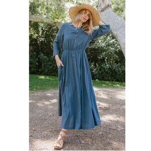 Jenni Kayne Blue Seersucker Stripe Maxi Dress with Pockets